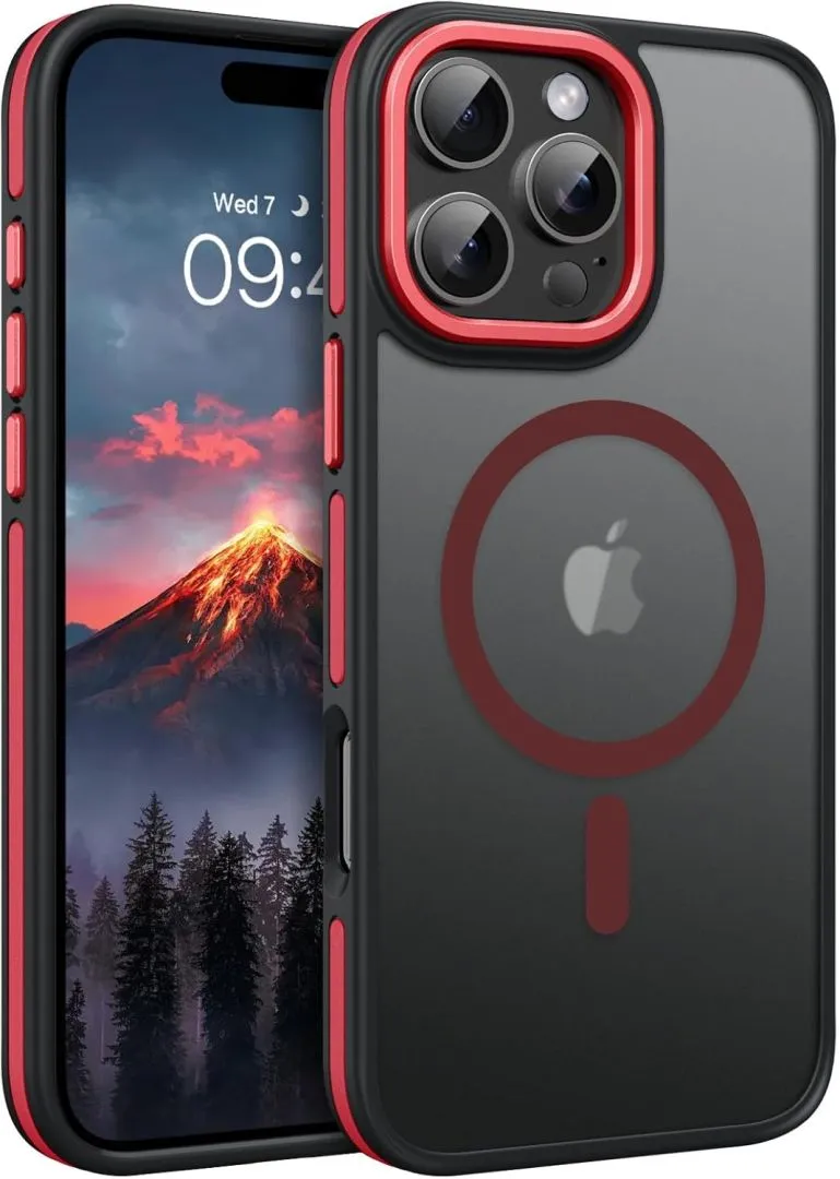 BENTOBEN for iPhone 16 Pro Max Magnetic Case, [Compatible with MagSafe] Translucent Matte Slim Fit Anti-Slip Shockproof Women Men Protective Cover Case for iPhone 16 Pro Max 6.9",Red/Black