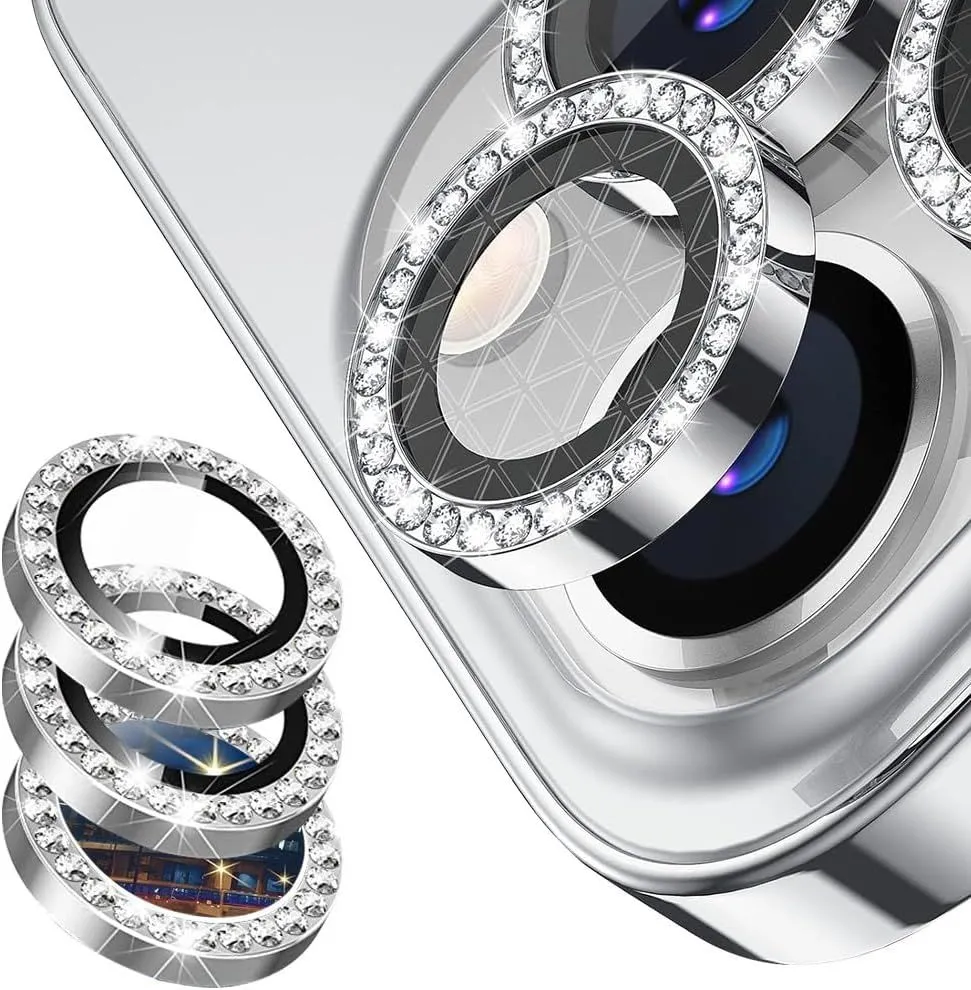 Camera Lens Protector for iPhone 16 Pro/16 Pro Max Bling Individual Metal Diamond Ring 9H Hardness Scratchproof Protector, Stylish Phone Accessories, Case Friendly [Silver Diamond]