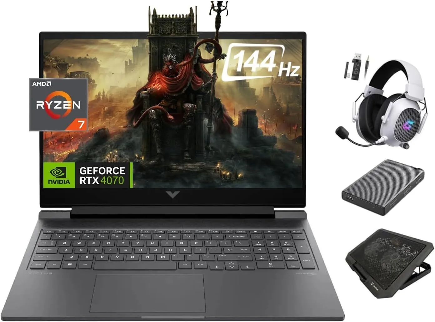 HP Victus 4070 Gaming Laptop, 16.1" 144Hz FHD, AMD Ryzen 7 8845HS (Beats i7-1355U), NVIDIA RTX 4070, 32GB DDR5, 2TB SSD, Ethernet, Backlit KB, Tactical Headset, Win 11, w/Portable Drive