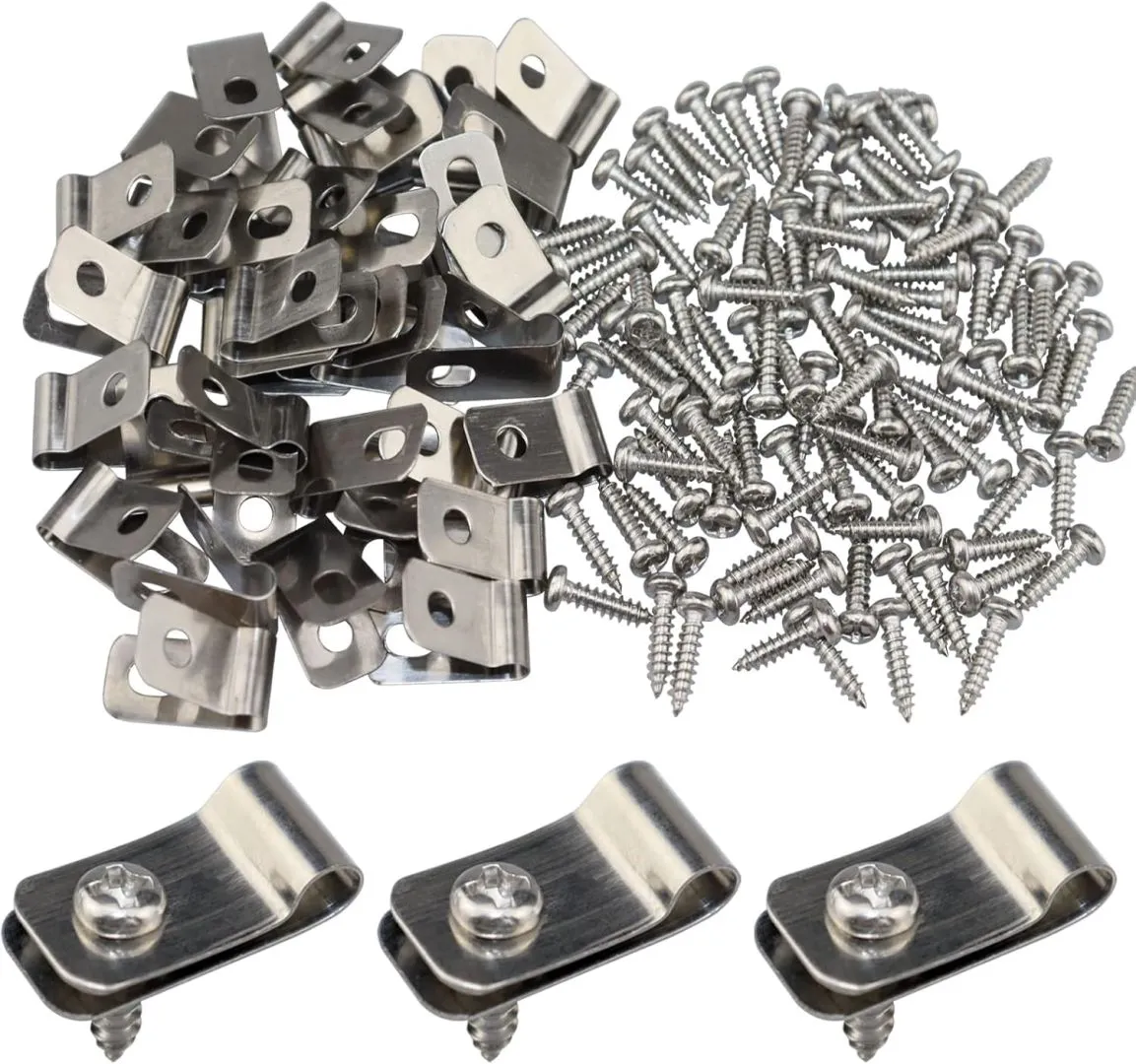 Wire Fence Clips 100 Pcs Fence Wire Clamps Stainless Steel Fencing Mounting Clips with 100 Pcs Stainless Steel Screws for 12-16 Gauge Welded Wire to Wood, Metal or Vinyl Fence (100 PCS)