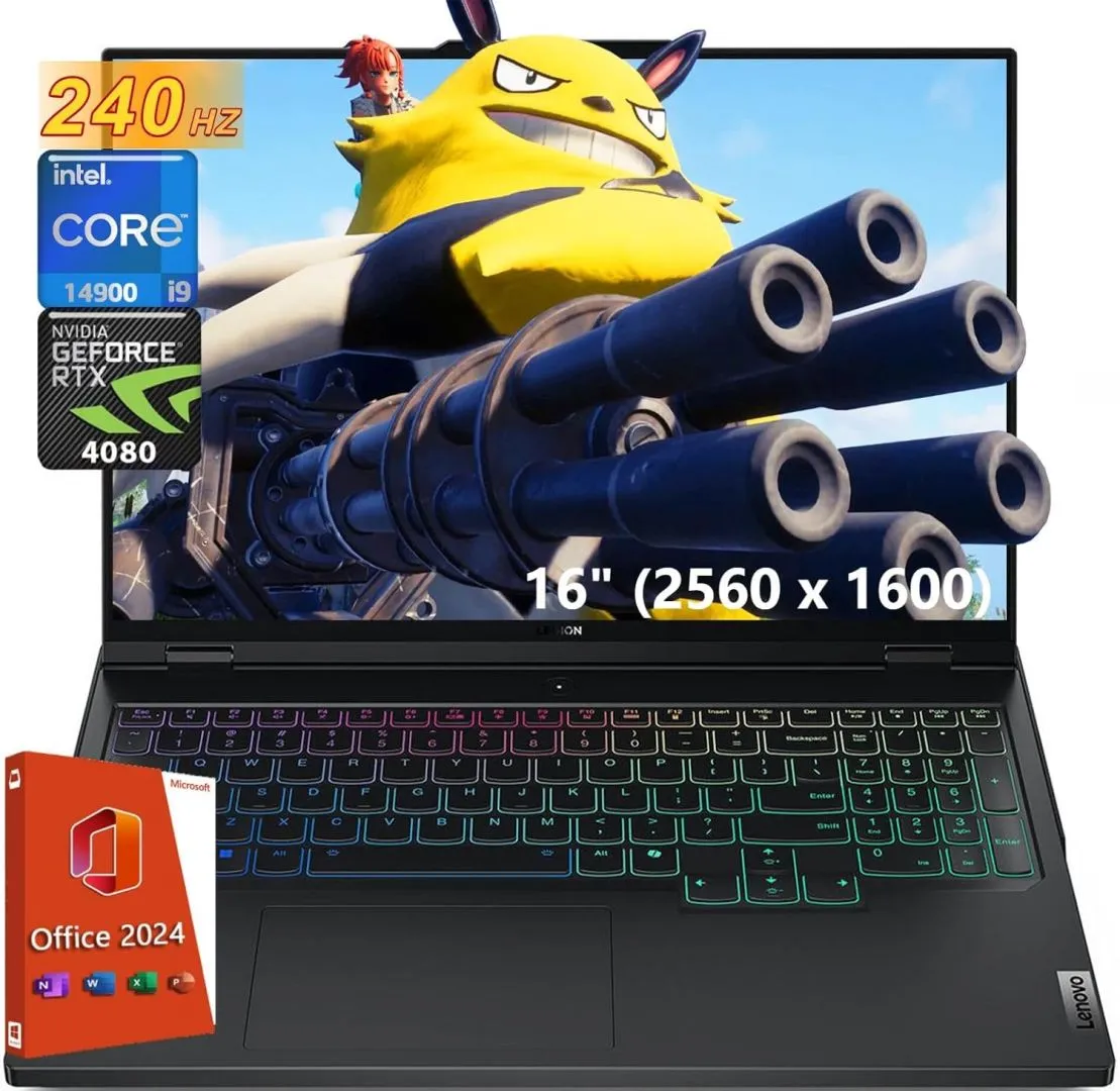 Lenovo Legion Pro 7i Gen 9 240Hz Gaming Laptop, 16" 2560 x 1600 240 Hz Display, Intel i9-14900HX, 12GB GDDR6 GeForce RTX 4080, 64 GB DDR5 RAM, 4 TB SSD, Win11 Pro & Office Pro 2024 Lifetime License