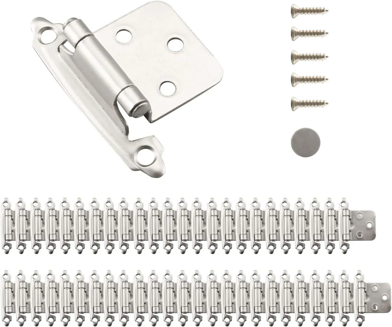 1/2" Self Closing Cabinet Hinges : 25Pair(50 Pcs) Overlay Cabinet Door Hinges, Variable Semi-Concealed Hinge for Flush Mount Kitchen Cabinet Door, Satin Nickel-HOME MASTER HARDWARE