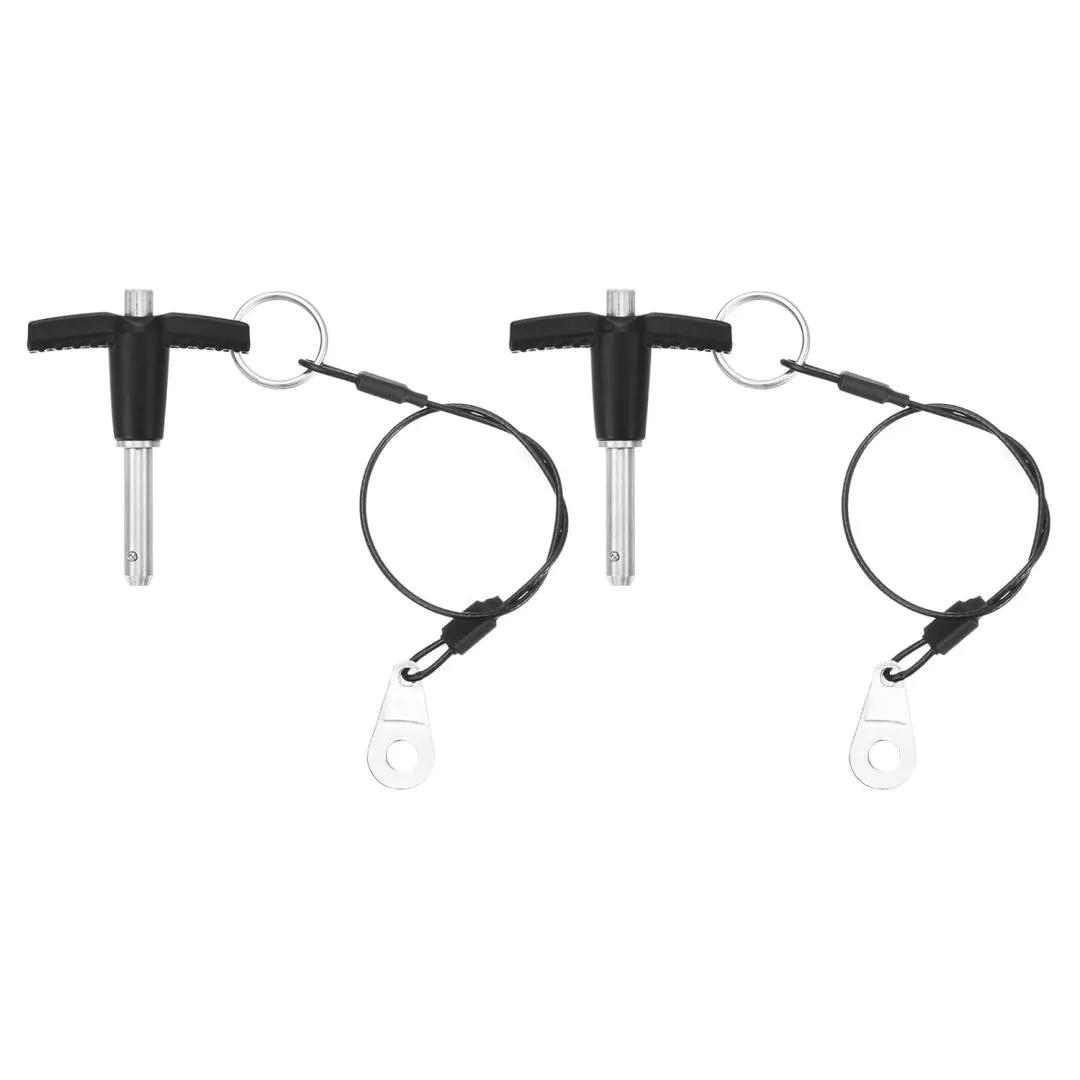 uxcell 2 Pcs T Handle Quick Release Pin, 1/4" x 0.79"(Dia. x L) 304 Stainless Steel Push-Button Quick Release Pin with Lanyard Cable for Audio Bimini Top Marine Hardware, Silver