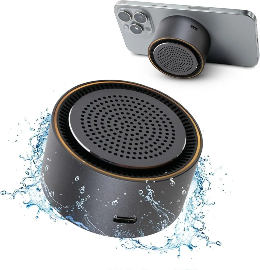 MagBeat Bluetooth Speaker with Magnetic Wireless Charger (Graphite), Portable Stereo Sync TWS, Booming Bass, Up to 10H, IPX7 Waterproof, Aluminum Unibody Design for Home/Outdoor/Beach, Birthday Gift