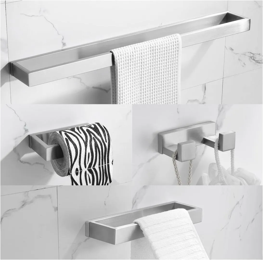 TNOMS Brushed Bathroom Hardware Accessories Set 4 Pcs Stainless Steel Wall Mounted Towel Bar Set, 23.6 Inch Towel Rack Set