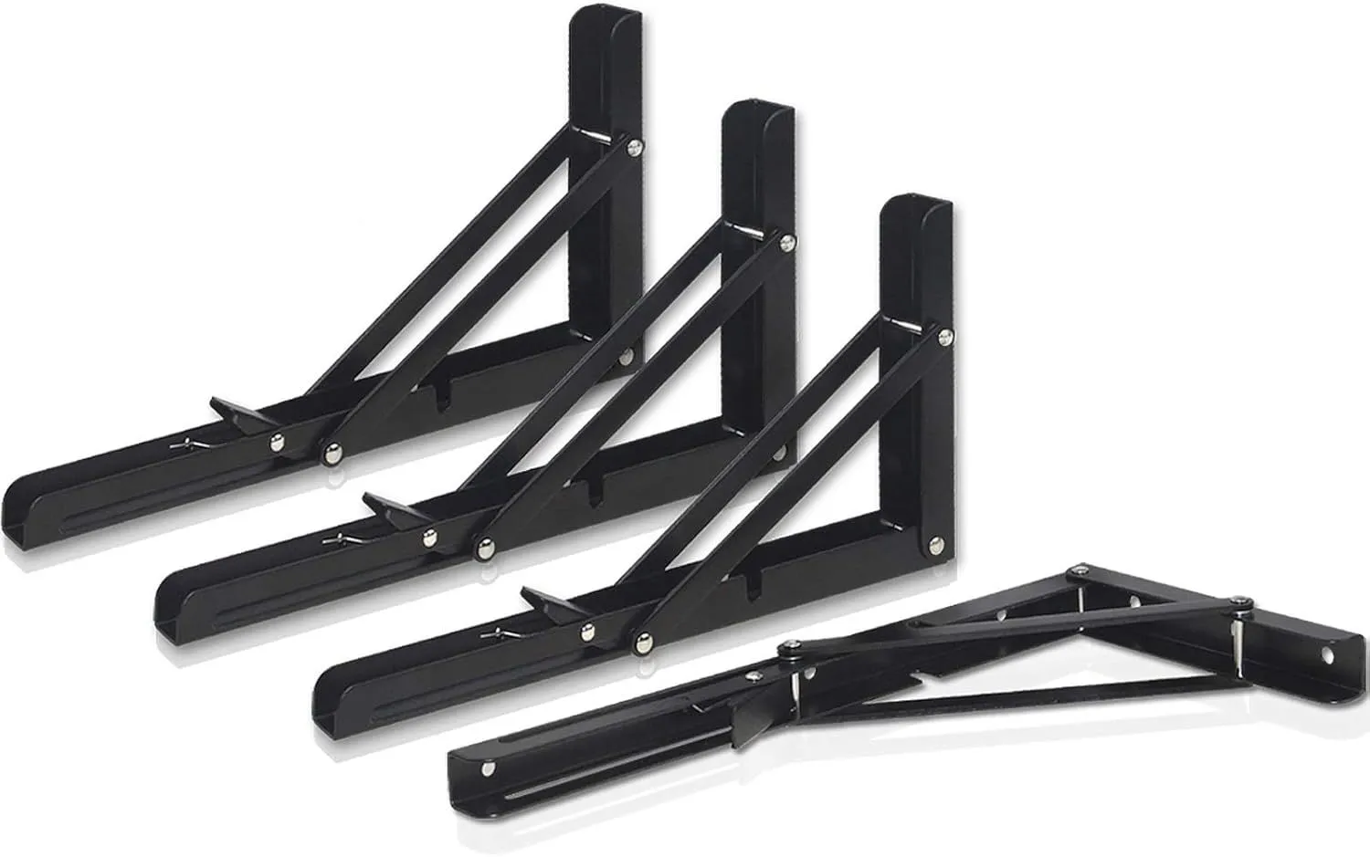Folding Shelf Brackets - Heavy Duty Metal Collapsible Shelf Bracket for Bench Table, Shelf Hinge Wall Mounted Space Saving DIY Bracket, Max Load: 150 lb (16 Inch 4 PCS, Black)