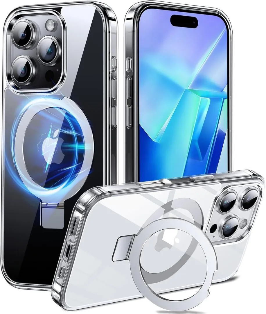 3-in-1 [Magnetic+Kickstand+Ring Holder] for iPhone 16 Pro Case with Stand Ring Holder,Compatible with MagSafe, Military Shockproof Protective Kickstand Phone Case iPhone 16 Pro Cover Clear