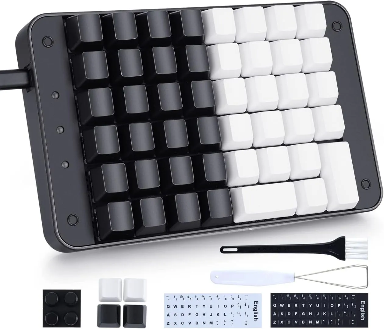 Koolertron One Handed Mechanical Gaming Keyboard with 32 Macro Keys, 46-Key Fully Programmable Mini Keypad with OEM Gateron Red Switch, Mini USB Macro Keyboard for PC Gamers