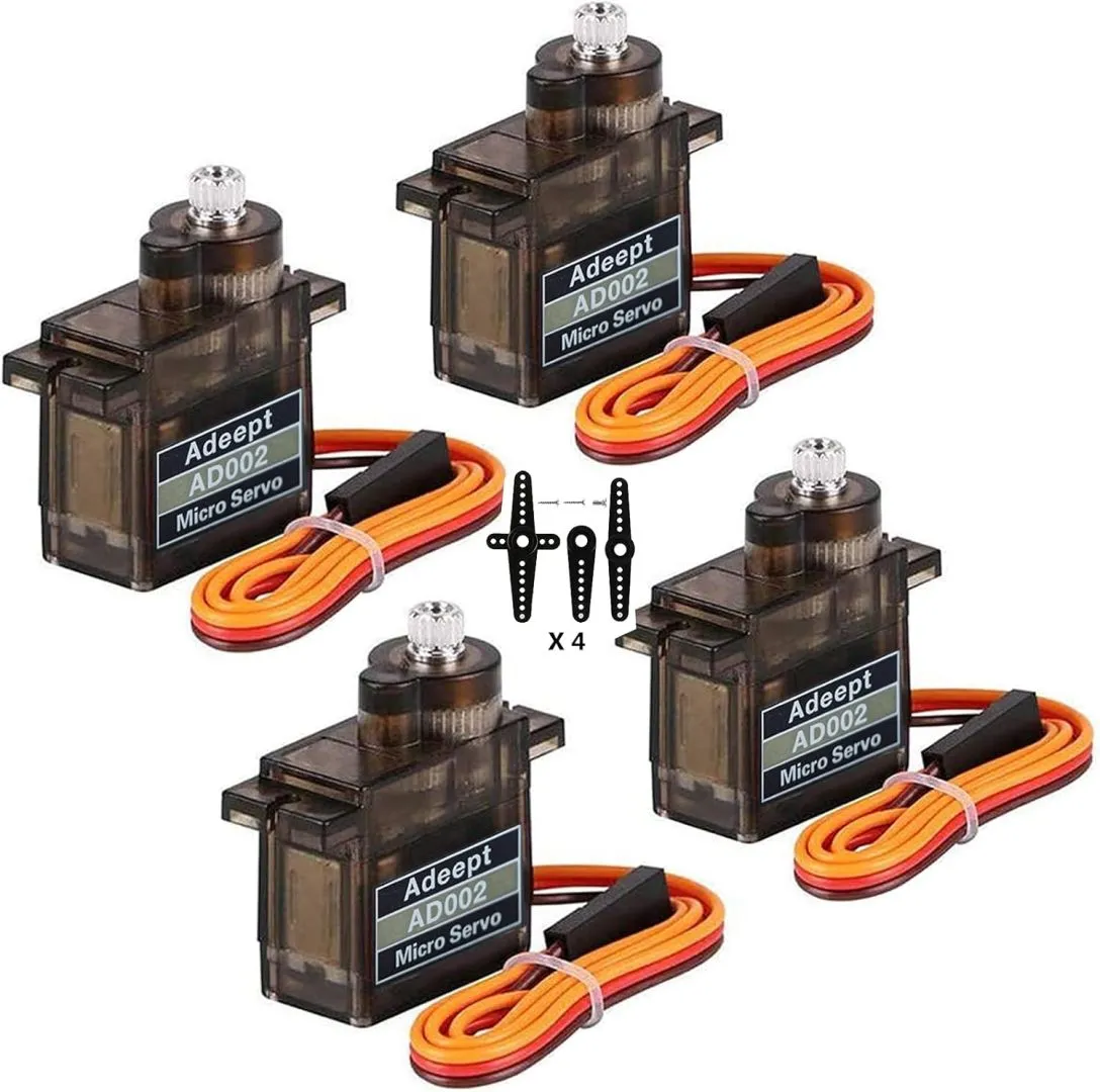 Adeept AD002 4 Pcs 90S 9G Micro Servo Motor, Metal Geared Micro Servo for RC Robot Car Helicopter Airplane Controls Boat Raspberry Pi Project