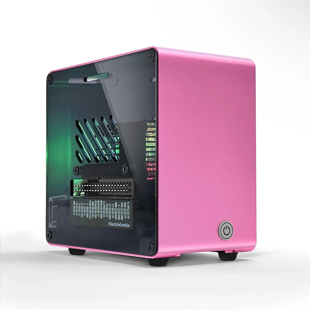 ElectroCookie Raspberry Pi 5 Case, Aluminum Mini Tower Case with Cooling Fan and Color Changing Ambient Light (Pink)