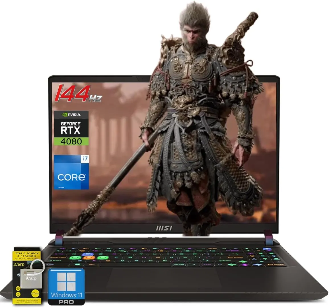 MSI Vector GP68 HX Gaming Laptop 16" WUXGA IPS 144Hz Intel 14-core i7-13700H (Beats i9-12900H) 32GB RAM 4TB SSD GeForce RTX 4080 12GB RGB Backlit Thunderbolt USB-C Nahimic Win11Pro w/ICP Accessory