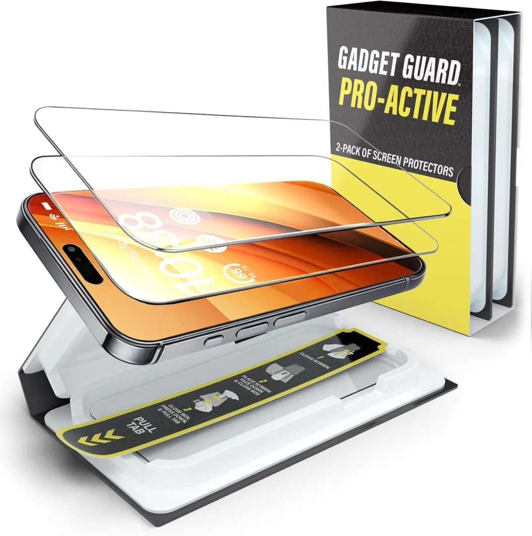 Gadget Guard 9H+ for iPhone 16 Pro Screen Protector [Military Grade Shatterproof] HD Tempered Glass for 16 Pro Full Coverage Screen Protector, Easy Auto Install, 2 Packs