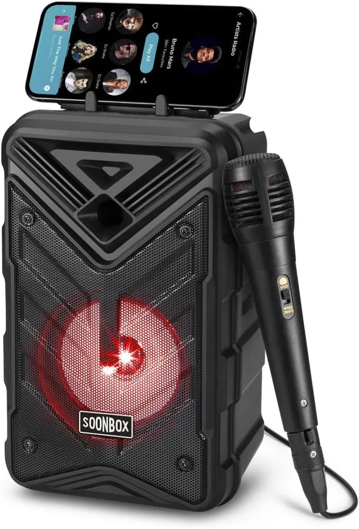 Portable Bluetooth Speaker with Microphones, Portable Bluetooth Karaoke Speaker with RGB Multi-Colors Rhythm Lights, Supports USB/TF/FM/AUX/TWS for Home Party