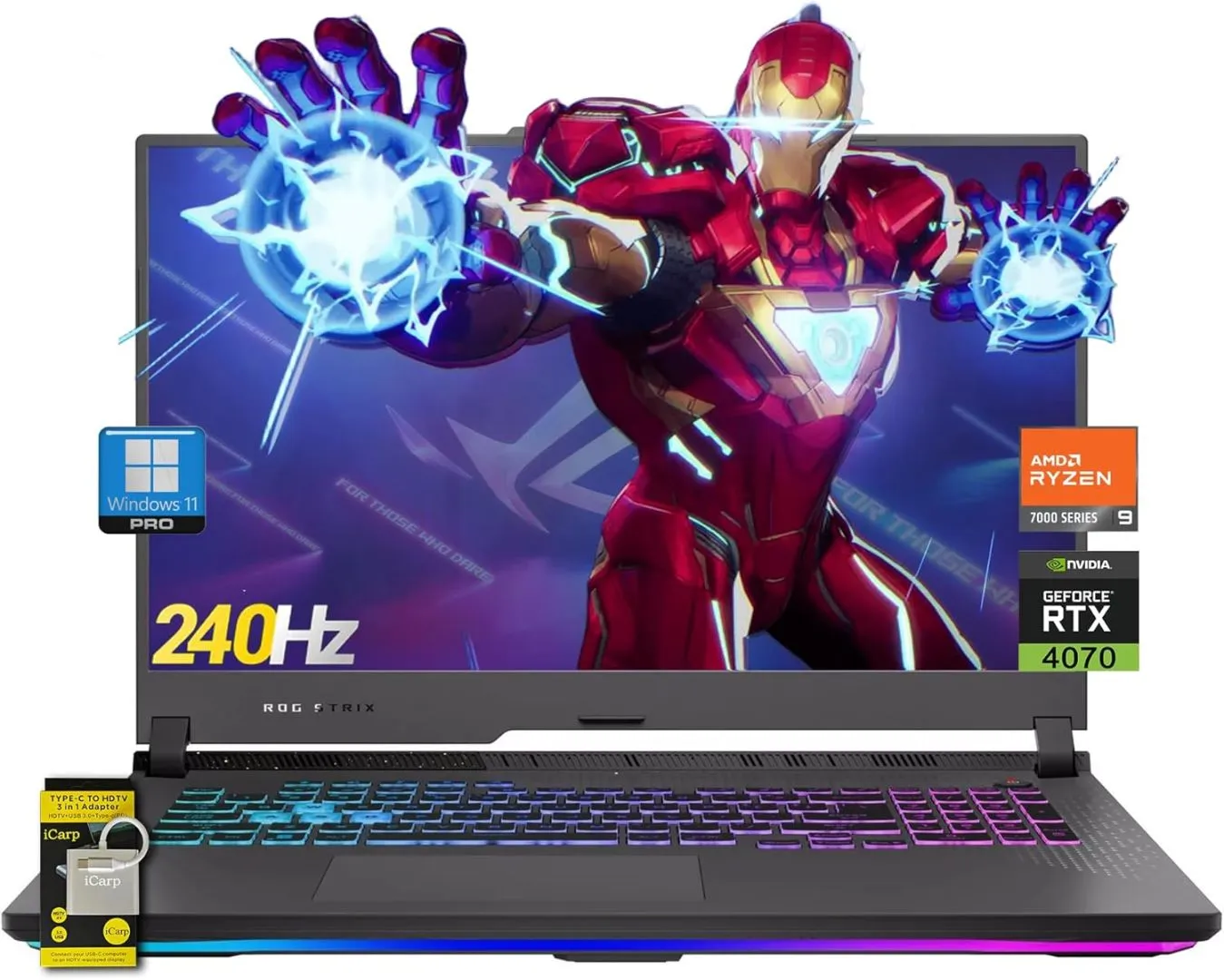 ASUS ROG Strix G17 Gaming Laptop 17.3" WQHD 240Hz (G-Sync, 100% DCI-P3, 3ms) AMD 16-core Zen 4 Ryzen 9 7940HX (>i9-12900H) 32GB RAM 2TB SSD GeForce RTX 4070 USB-C RGB Backlit Win11Pro w/ICP Accessory