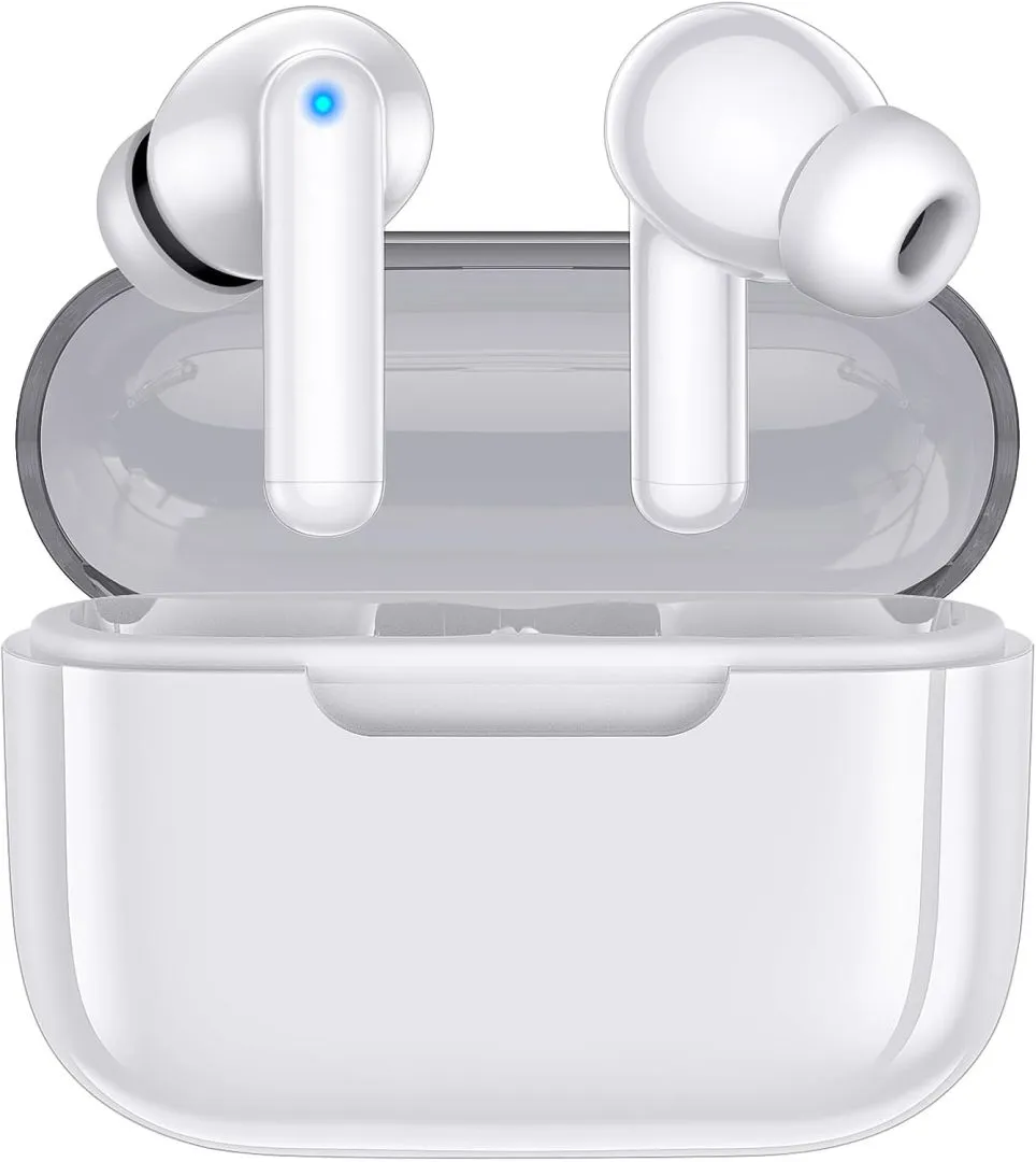 kurdene Wireless Earbuds, Bluetooth 5.3 in Ear Buds Light-Weight Headphones with Deep Bass Sound,48 Hours Playtime Headset,Clear Calls Earphones with Mics for Sports Workout-White