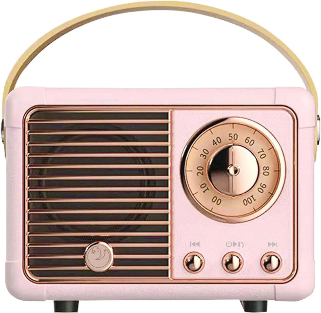 Retro Bluetooth Speaker, Wireless Vintage Small Speaker, Hands-Free Call,400mA Battery,TF Card,Aux Line, Portable Speaker for iOS Android Smartphone Home Office Gift Ideas Pink