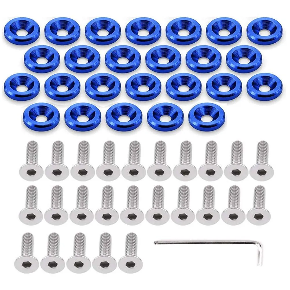 25 Pcs Fender Bumper Washer Bolt 6061 T6 Grade M6x20mm CNC Finishing Washer Engine Bay Dress Up Fastener Kit (Blue)
