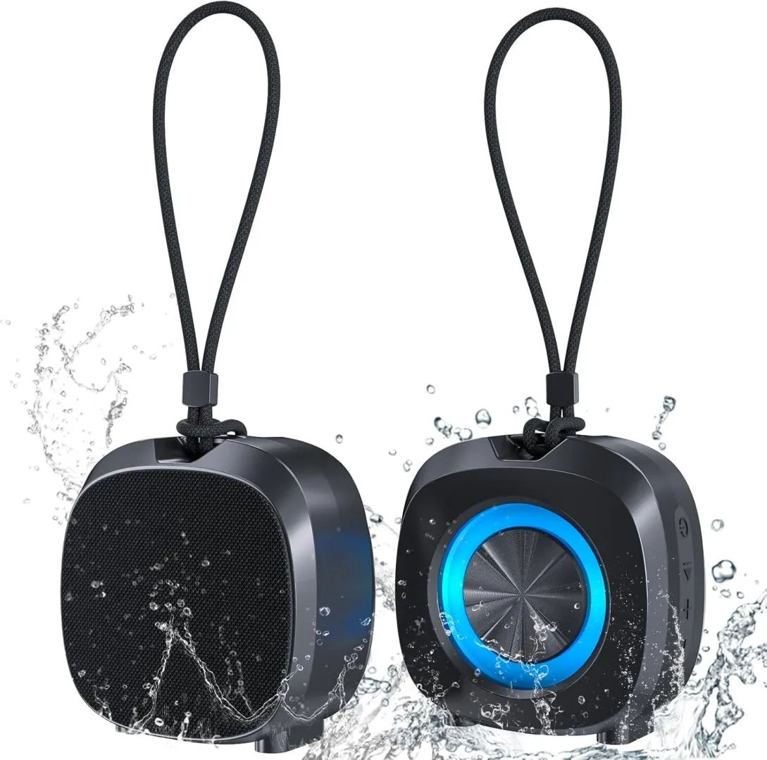 TWS Bluetooth Speaker Clear Loud Stereo Sound Portable Wireless Speaker with Lights IPX5 Waterproof Speakers BT5.3 Small Speakers Long Playtime for Home/Party/Outdoor/Beach Electronic Gadgets (Black)