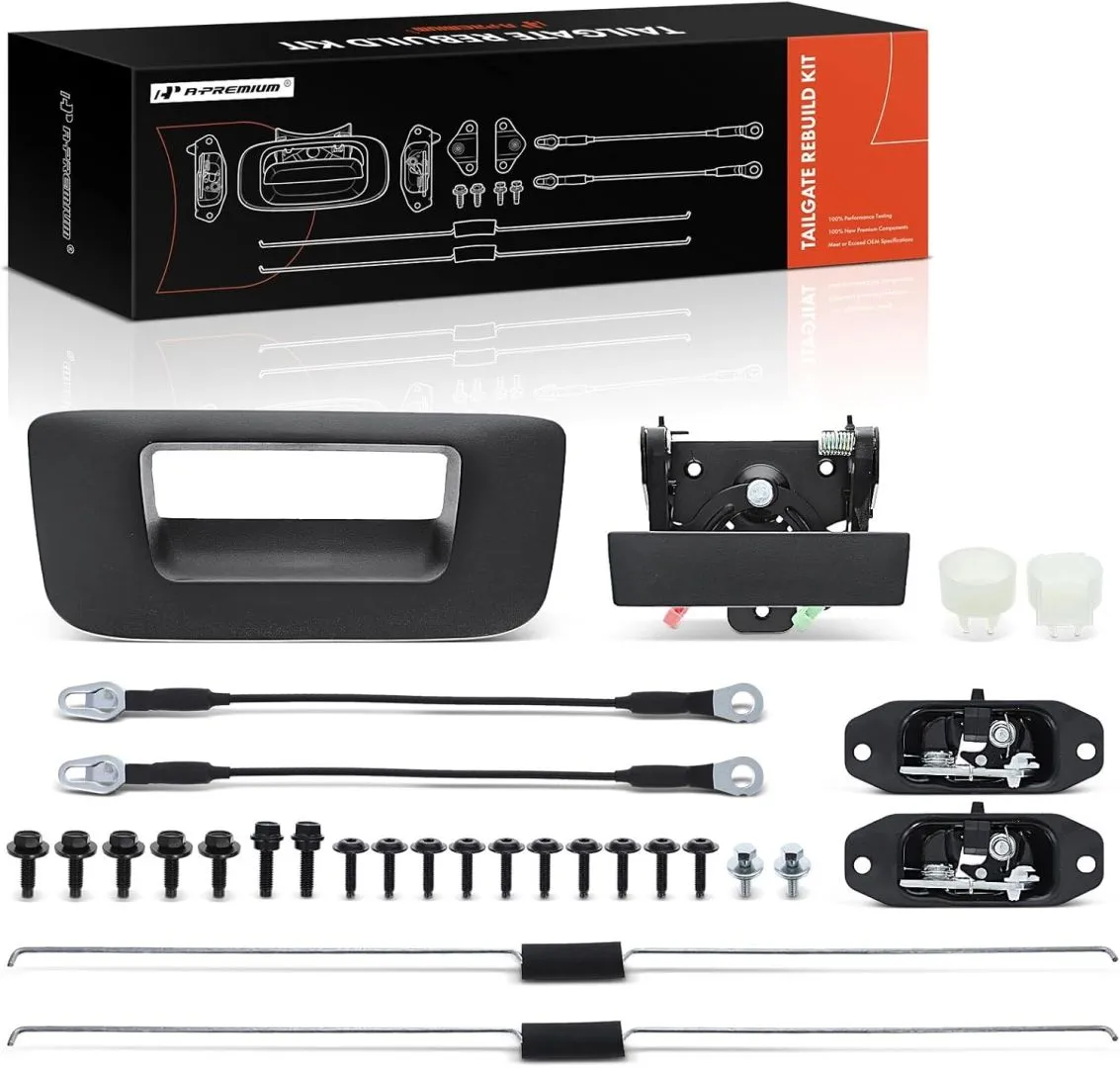 A-Premium 29-PC Tailgate Hardware Rebuild Kit with Bolts Compatible with Chevrolet Silverado 1500 2007-2013, Silverado 2500 3500 HD & GMC Sierra 1500, Sierra 2500 3500 HD, Handle Bezel Latch Cable Rod