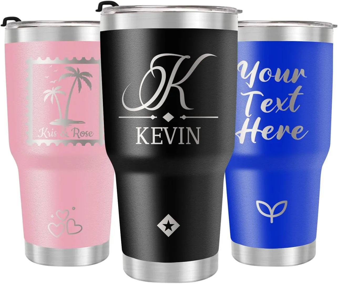 Personalized Tumbler with Pictures Text Name, Custom Double Wall Insulated Tumbler, Personalized Gifts for Women Men Friend, Christmas Gifts, 20oz Coffee Tumbler w/Lid (30oz Engraved)