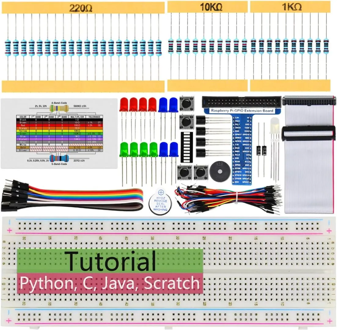 Freenove Basic Starter Kit for Raspberry Pi 5 4 B 3 B+ 400 Zero 2 W, 383-Page Detailed Tutorial, Python C Java Scratch Processing Code, 146 Items, 48 Projects (Raspberry Pi NOT Included)