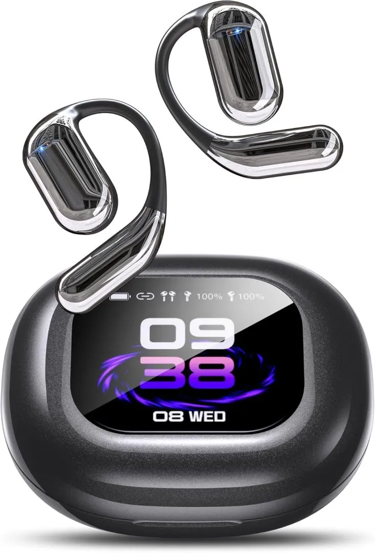 EUQQ AI Language Translation Earbuds, OWS LCD Touchscreen Real-Time Headphones Translator for 144 Languages & Accents, Fit iOS and Android, Ideal for Travel Business Learning (Black)