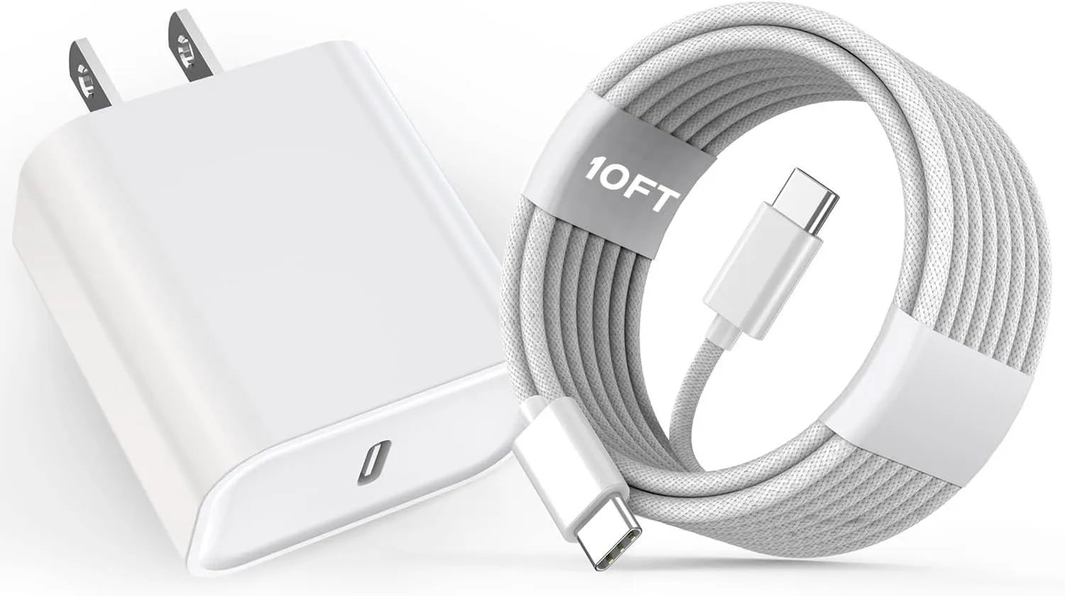 10FT Apple iPhone 16 Pro Charger,USB C High Speed 20W iPhone 15 Charger Block Plug 10Foot USBC to C Woven Cable Cord Fast Charging for iPhone 16/16 Pro/16 Pro Max/iPhone 15/15 Pro Max/15 Plus/iPad Pro