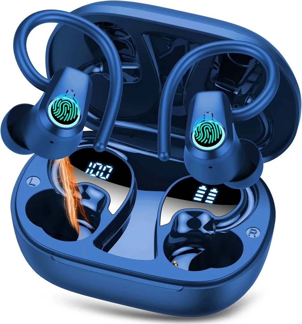 Wireless Earbuds, Sport Headphones Bluetooth 5.3, Ear Buds Wireless Earbuds Bluetooth, 50H Playtime HD Stereo Noise Cancelling Earbuds, Dual LED Display, IP7 Waterproof Running Earphones, Pure Blue