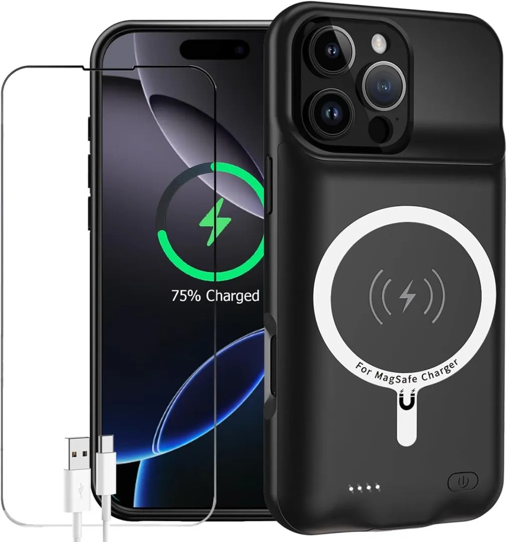 Battery Case for iPhone 16 Pro, Enhanced 10000mAh Portable Protective Wireless Charging Case Support Carplay Compatible with iPhone 16 Pro (6.3 inch) Rechargeable Extended Battery Charger Case (Black)