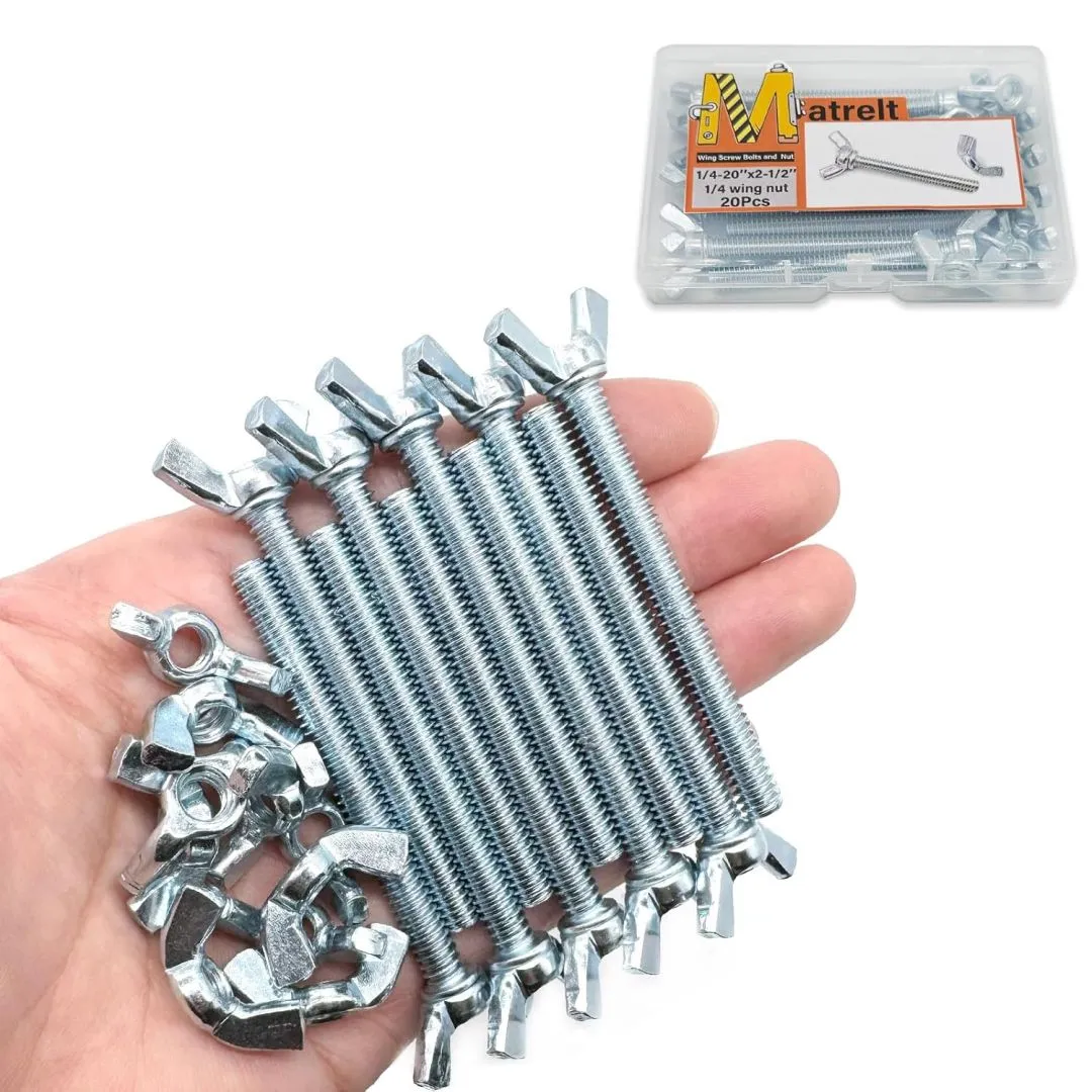 20 Pcs 1/4"-20 x2-1/2 Wing Screw Bolts and Wing Nut Kit Butterfly Screws and Nut with Hand Twist Tighten Wing Head Zinc Plated Hardware Fitting Fastenings Assortment Kit
