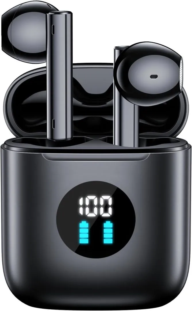 Wireless Earbuds Bluetooth Headphones 60Hrs Playtime Ear Buds with LED Display Charging Case Microphone Immersive Stereo Audio Headset IPX7 Waterproof Sports Earphones for iOS Android Laptop Black