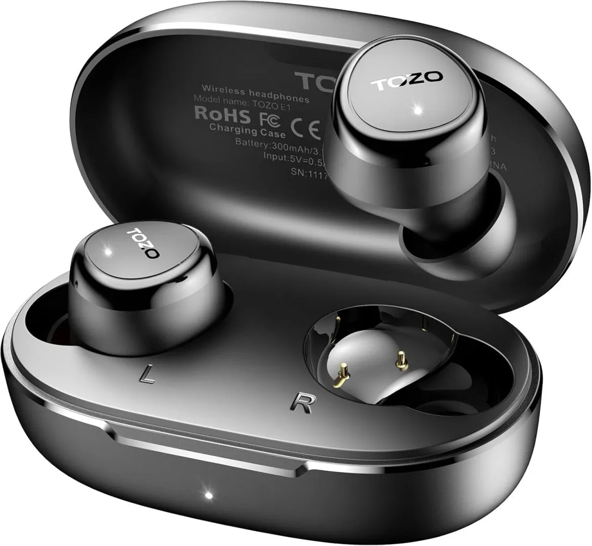 TOZO E1 Wireless Earbuds Build in Mic Clear Calls Ergonomic Light Weight Bluetooth 5.3 in Ear Headphones IPX6 Waterproof Premium Stereo Sound Headset 30H Playtime with 32 EQs via APP, Black