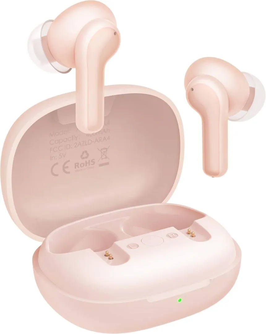 AIHOOR A4ANC Wireless Earbuds Hybrid Active Noise Cancelling with 6 Mics (ENC) Enhanced Calls, Deep Bass Bluetooth 5.1 with Wireless Charging, 30H Playtime IPX5 Headphones for Music Sport (Pink)