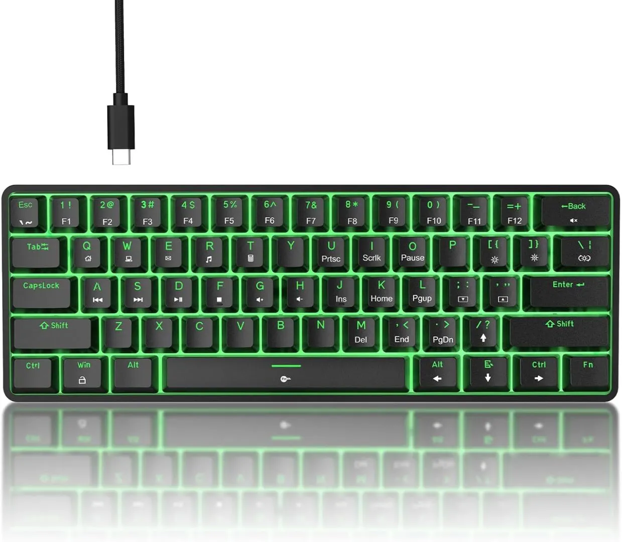 TMKB T61SE 60% Mechanical Gaming Keyboard, Clicky Blue Switch, LED Backlit, Double-Shot keycap, Anti-Ghosting, Detachable USB-C, Wired Computer Keyboard for Windows Laptop PC Gamer Typist, Black