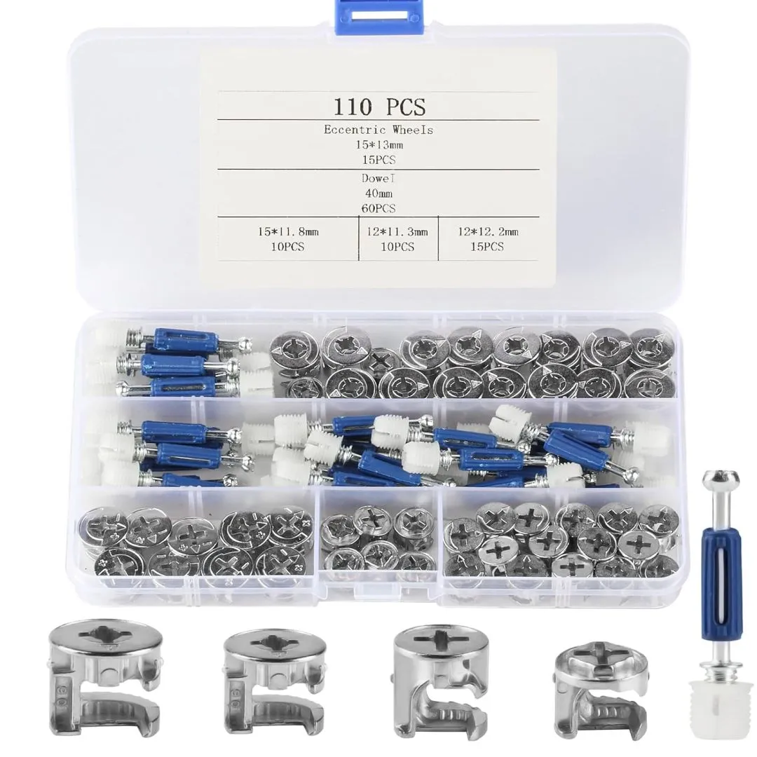 Cam Lock Nuts and Cam Screws,110 Pcs Cam Locks for Furniture Cam Lock Nuts, 3-in-1 Furniture Cam Lock Fasteners, Fittings Lock Nuts Hardware for Furniture Drawer Panel Cabinet Connecting