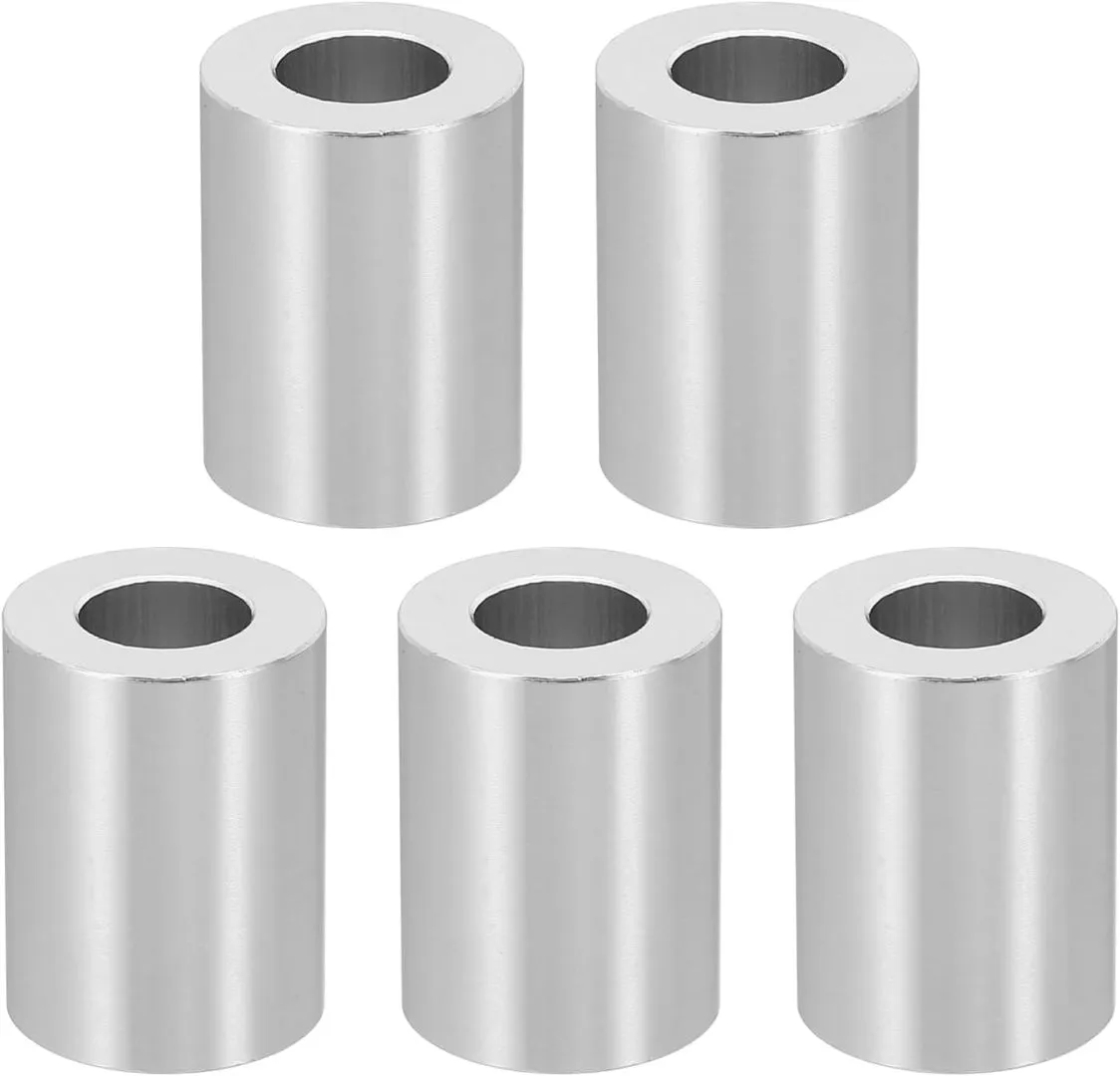 PATIKIL M10 Aluminum Spacers, 5 Pcs Metal Spacer Aluminum M10 X3/4"OD X1"L Aluminum Spacer Screw Standoff Round for 3/8" or M10 Screw Bolts, Silvery