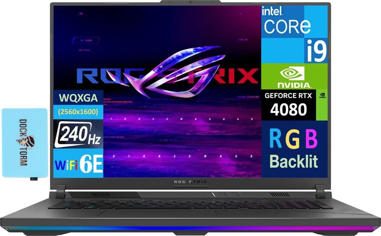 ASUS ROG Strix G18 (2024) Gaming Laptop - 18" 240 Hz WQXGA Display (Intel i9-14900HX 24-Core, GeForce RTX 4080, 32GB DDR5 5600MHz RAM, 4TB SSD, RGB Keyboard, WiFi 6E, BT 5.3, Win 11 Home) w/DKZ Hub