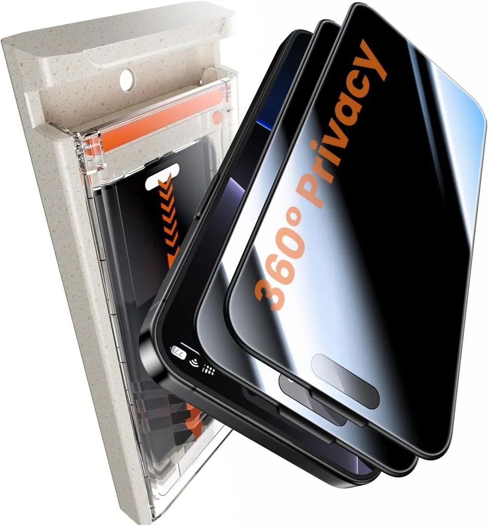 Hoerrye for iPhone 16 Pro Privacy Screen Protector - 360 4-Way Anti-Spy, Bubble Free, Auto-Dust Removal, 9H+ Military-Grade Shatterproo, Case-Friendly, 2Pack