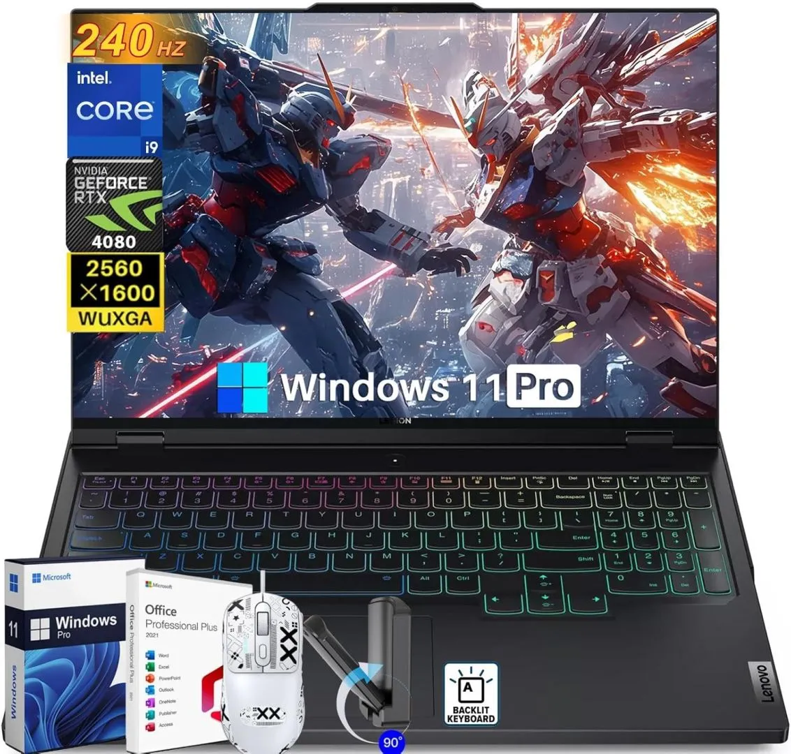 Lenovo Newest Legion Pro 7i Gaming Laptop, 16" WQXGA 240Hz, Intel 24-Core i9 14900HX, 64 GB DDR5, 2 TB SSD, GeForce RTX 4080, Backlit KB, Windows 11 Pro, with Office Lifetime License & Designed Mouse