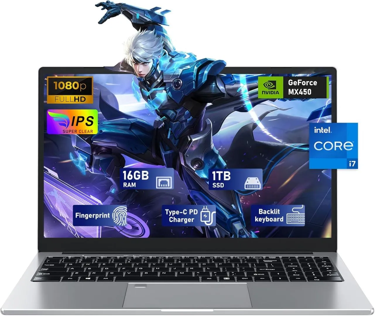 Gaming Laptop Computer,15.6 Inch Laptop,i7-1195G7 4C/8T Processor(up to 5Ghz),MX450 Graphics,16GB RAM 1TB SSD,15.6”FHD 1920 * 1080 Display,WiFi 5,BT4.2,Backlit Keyboard