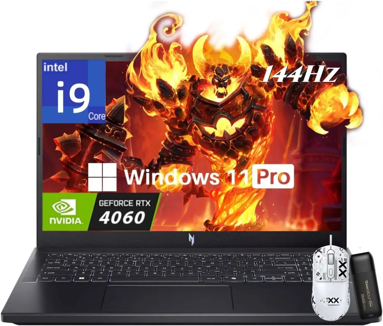 acer Nitro V 15 Gaming Laptop, Intel i9-13900H Up to 5.4GHz, GeForce RTX 4060, 15.6" 144 Hz IPS Display, 32 GB DDR5, 2 TB SSD, Wi-Fi 6, Backlit Keyboard, Windows 11 Pro, Gaming Mouse, 256GB UFD