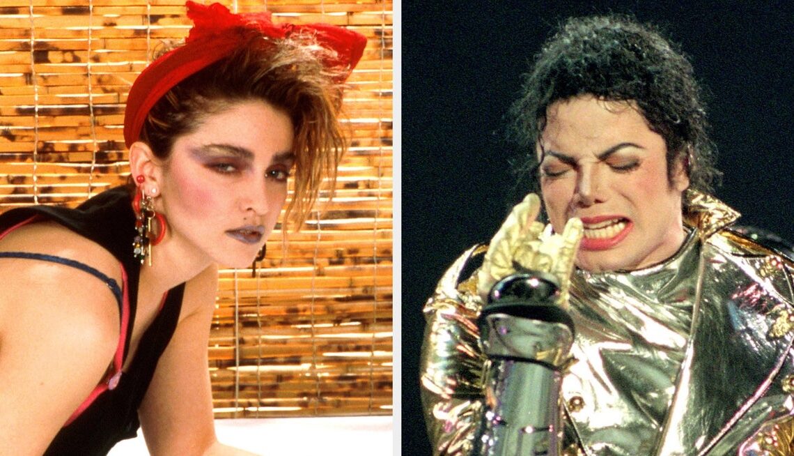 Left: Woman performing in a concert with a microphone. Right: Person in shower cap and bikini dancing humorously. Text: