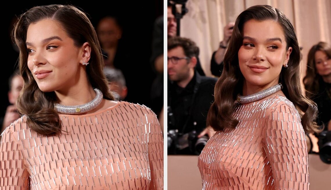 Hailee Steinfeld Debuted Her Baby Bump In A Gorgeous Mirrored Pink Gown At The Golden Globes