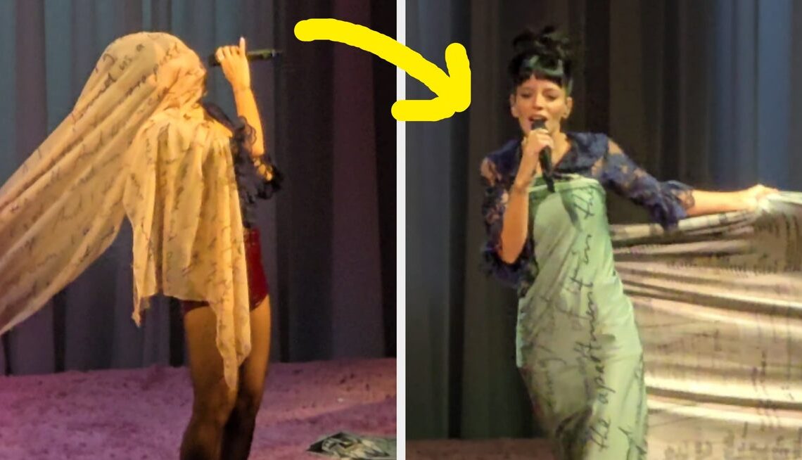 Lily Allen Wore A Dress Covered In Giant “Receipts” Onstage And The Internet Has Thoughts